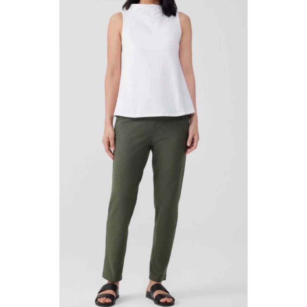 Eileen Fisher Womens XS Olive Green Stretch Crepe‎ Slim Ankle Pants Pull On USA